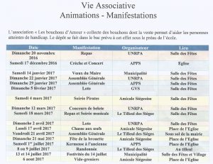 Le planning 2017 de la vie associative aux Sièges